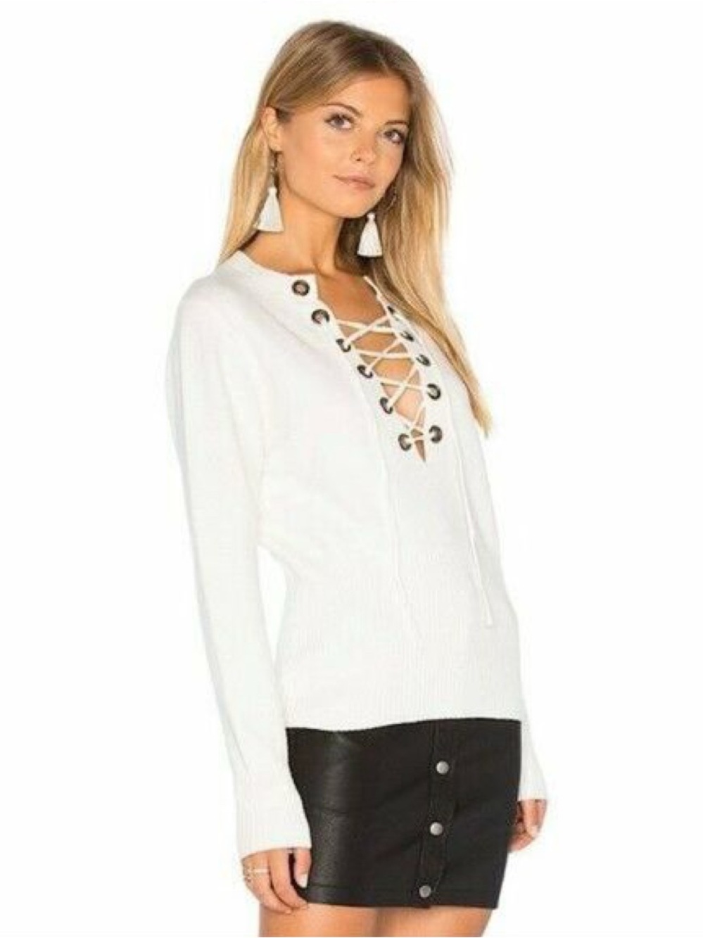 Line + Dot Lea Grommet Sweater Off White Lace Up